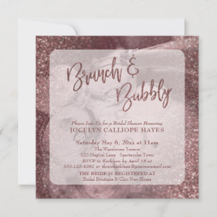 Invitation Rose Gold Paillettes Brunch & Bubbly Champagne Pho