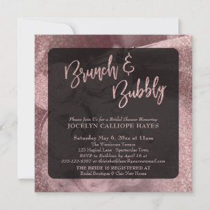 Invitation Rose Gold Paillettes Brunch & Bubbly Champagne Pho