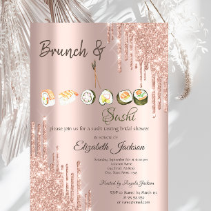 Invitation Rose Gold Paillettes Dégoulinantes Sushi Enterreme