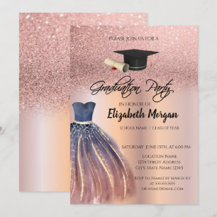Invitation Rose Gold Paillettes Élégante Robe Cap de Remise d