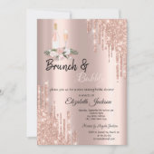 Invitation Rose Gold Paillettes Gouttes Mariage à Bubbly  (Devant)