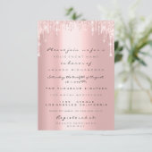 Invitation Rose Gold Paillettes Gouttes Mariage Douce 16e (Debout devant)