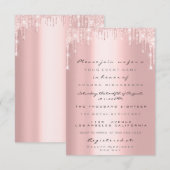 Invitation Rose Gold Paillettes Gouttes Mariage Douce 16e (Devant / Derrière)