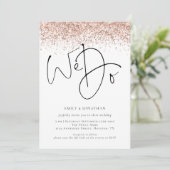 Invitation Rose Gold Paillettes Nous Nous Marions QR Mariage (Debout devant)