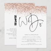 Invitation Rose Gold Paillettes Nous Nous Marions QR Mariage (Devant / Derrière)