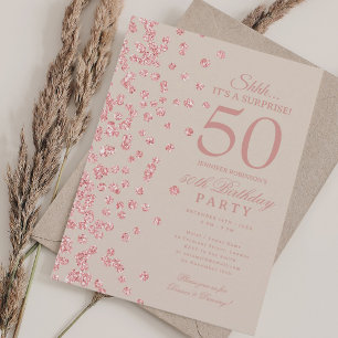 Invitation Rose Gold Paillettes Surprise 50e Anniversaire Cha