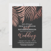 Invitation Rose Gold Palm Tree Frances Noir moderne Mariage (Devant)