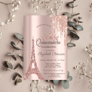 Invitation Rose Gold Paris Tour Eiffel, Drives Quinceañera