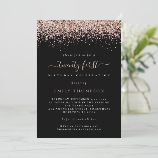 Invitation Rose Gold Parties scintillant 21e anniversaire Bla (Debout devant)
