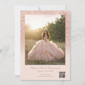 Invitation Rose Gold Parties scintillant 2 photos Qr blush Qu (Dos)