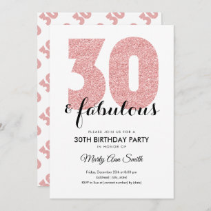 Invitation Rose Gold Parties scintillant 30 et fête d'anniver
