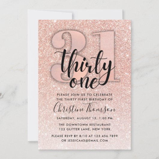 Invitation Rose Gold Parties scintillant 31ème anniversaire I (Devant)