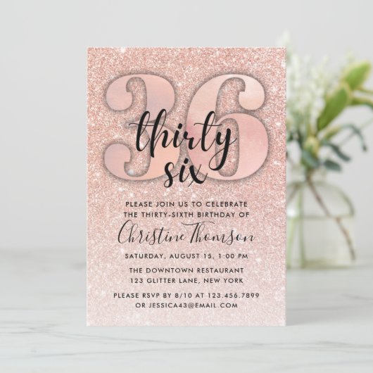 Invitation Rose Gold Parties scintillant 36e anniversaire Inv (Debout devant)
