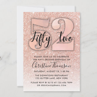 Invitation Rose Gold Parties scintillant 52ème anniversaire I