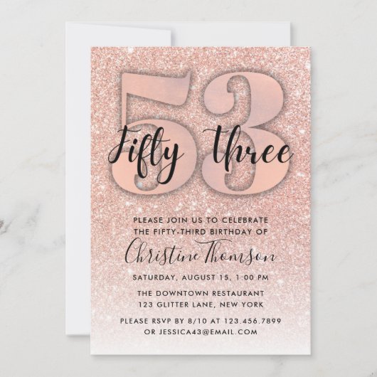 Invitation Rose Gold Parties scintillant 53ème anniversaire I (Devant)