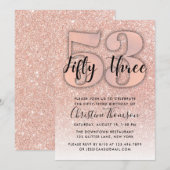 Invitation Rose Gold Parties scintillant 53ème anniversaire I (Devant / Derrière)