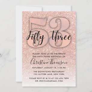 Invitation Rose Gold Parties scintillant 53ème anniversaire I