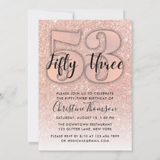 Invitation Rose Gold Parties scintillant 53ème anniversaire I