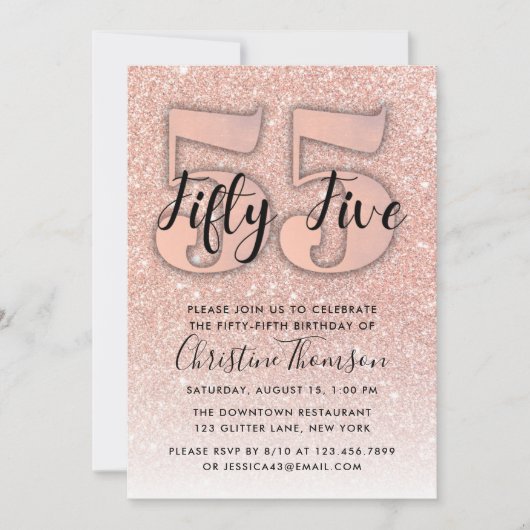Invitation Rose Gold Parties scintillant 55e anniversaire Inv (Devant)
