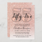 Invitation Rose Gold Parties scintillant 55e anniversaire Inv (Devant / Derrière)