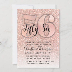 Invitation Rose Gold Parties scintillant 56e anniversaire Inv