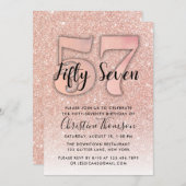 Invitation Rose Gold Parties scintillant 57e anniversaire Inv (Devant / Derrière)