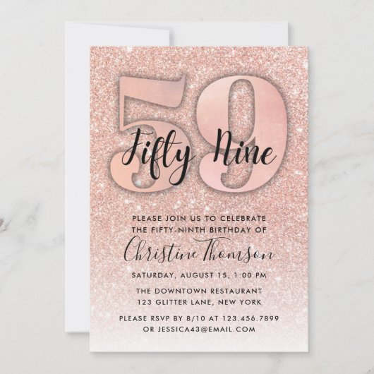 Invitation Rose Gold Parties scintillant 59e Anniversaire Inv (Devant)