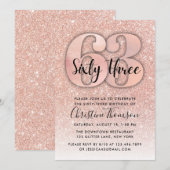 Invitation Rose Gold Parties scintillant 63ème anniversaire I (Devant / Derrière)