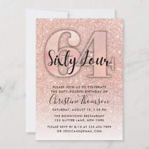 Invitation Rose Gold Parties scintillant 64e anniversaire Inv