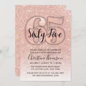 Invitation Rose Gold Parties scintillant 65e anniversaire Inv (Devant / Derrière)