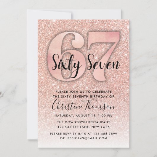 Invitation Rose Gold Parties scintillant 67e anniversaire Inv (Devant)