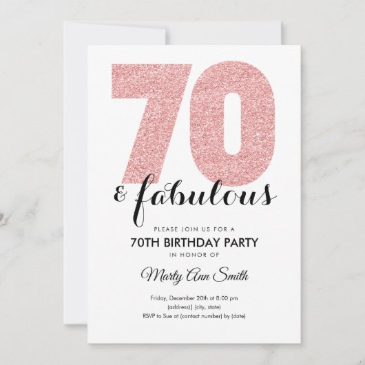 Invitation Rose Gold Parties scintillant 70 et fabuleuse fête (Devant)