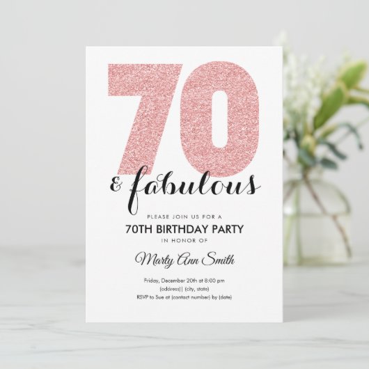 Invitation Rose Gold Parties scintillant 70 et fabuleuse fête (Debout devant)