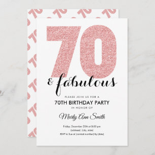 Invitation Rose Gold Parties scintillant 70 & Fabulous Birthd
