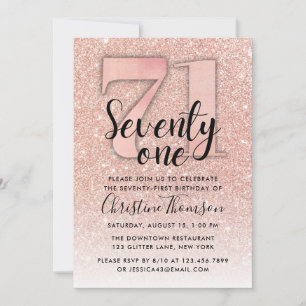 Invitation Rose Gold Parties scintillant 71ème anniversaire I