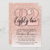 Invitation Rose Gold Parties scintillant 82ème anniversaire I (Devant / Derrière)