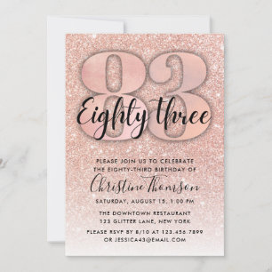 Invitation Rose Gold Parties scintillant 83ème anniversaire I