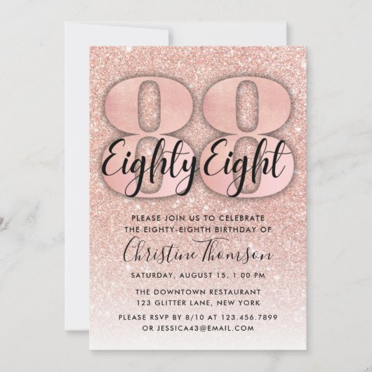 Invitation Rose Gold Parties scintillant 88e anniversaire Inv (Devant)