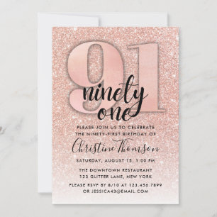 Invitation Rose Gold Parties scintillant 91ème anniversaire I