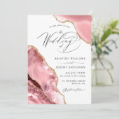 Invitation Rose Gold Parties scintillant Agate Script Mariage (Debout devant)