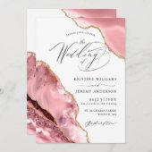 Invitation Rose Gold Parties scintillant Agate Script Mariage (Devant / Derrière)