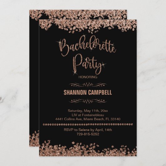 Invitation Rose Gold Parties scintillant Bachelorette Party a (Devant / Derrière)