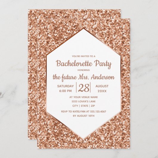 Invitation Rose Gold Parties scintillant Bachelorette Party I (Devant / Derrière)