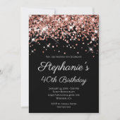 Invitation Rose Gold Parties scintillant Black Elegant 40e an (Devant)
