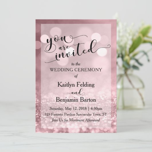 Invitation Rose Gold Parties scintillant Bokeh Mariage Vous Ê (Debout devant)