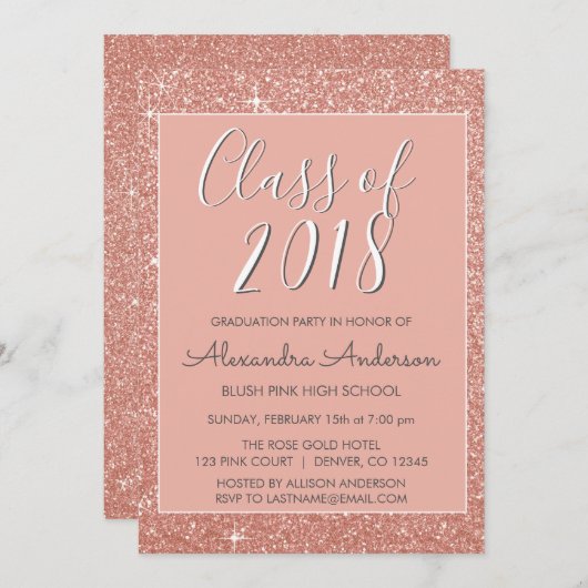 Invitation Rose Gold Parties scintillant Classe de 2018 Gradu (Devant / Derrière)