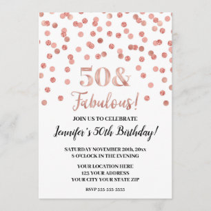 Invitation Rose Gold Parties scintillant Confetti 50 et fabul