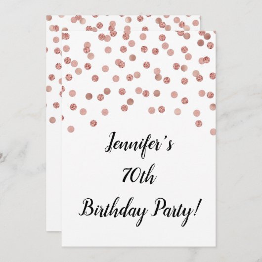 Invitation Rose Gold Parties scintillant Confetti 70 et Fabul (Devant / Derrière)
