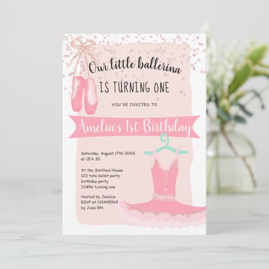 Invitation Rose Gold parties scintillant confetti ballerine 1 (Debout devant)