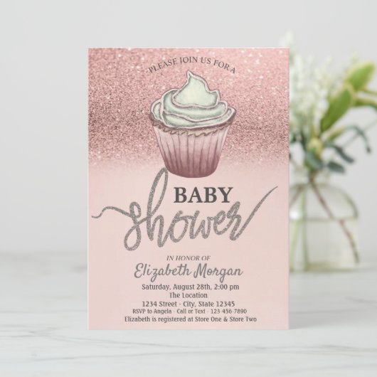 Invitation Rose Gold Parties scintillant Cupcake (Debout devant)